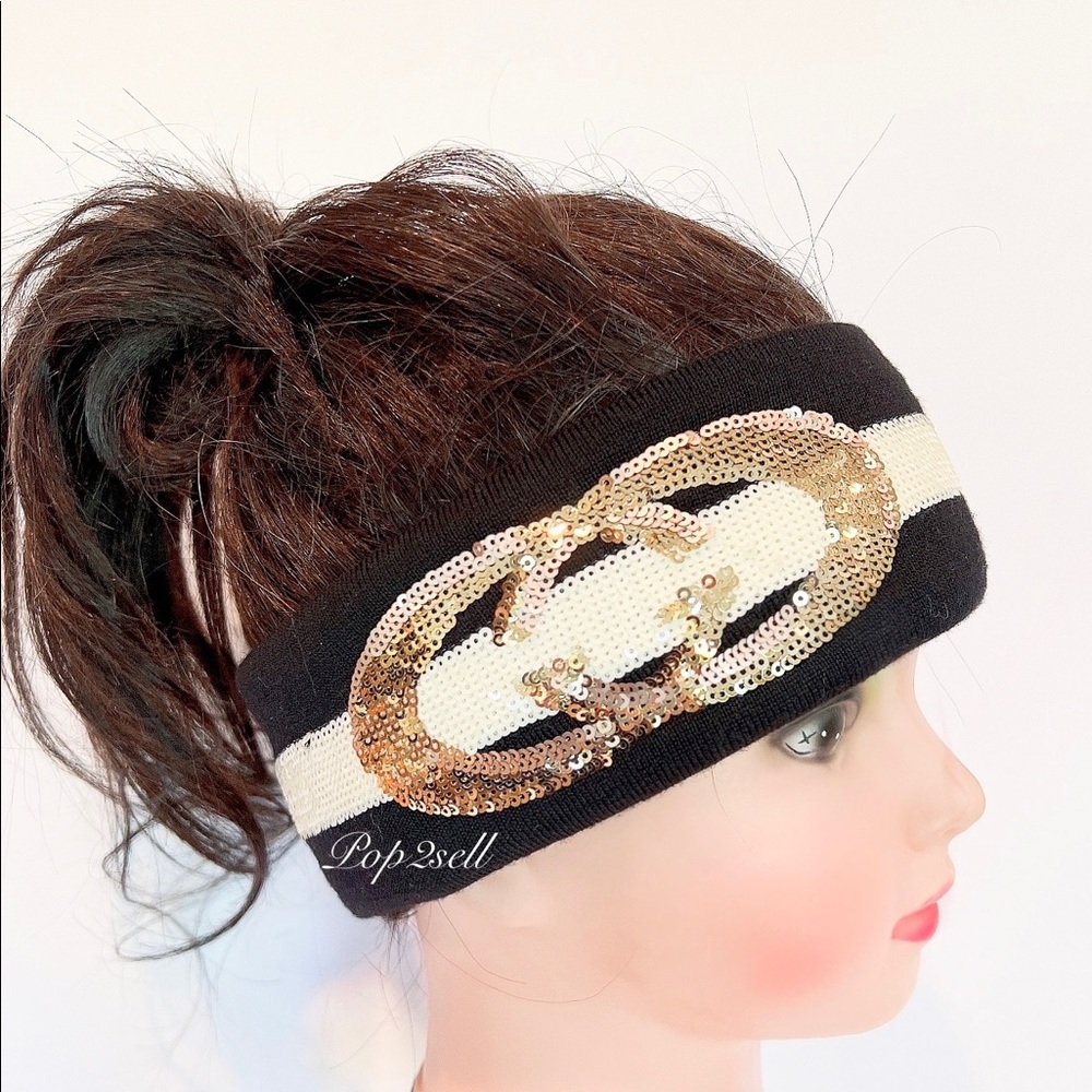 NWT Gucci Sequin GG Embellished Wool Headband Size M (57cm)